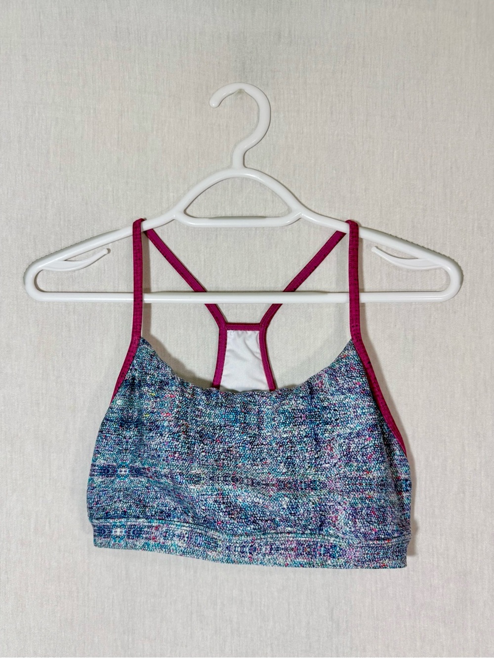 Niyama Sol size XS Multicolor Tweed-Effect Sports Bra with Magenta Trim